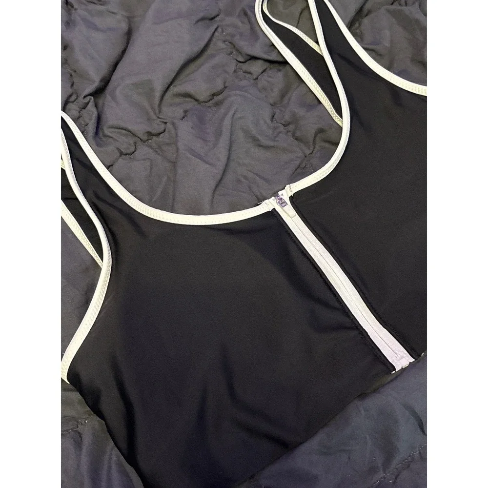 Old Navy Womens Black‎ White Trim Zip Front Bikini Swim Top, Size XL